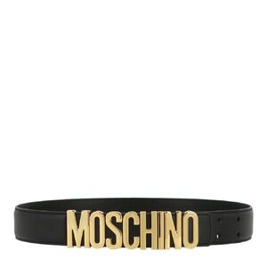 Moschino Black Leather Logo Belt Gold Hardware Size 38 Made in Italy
